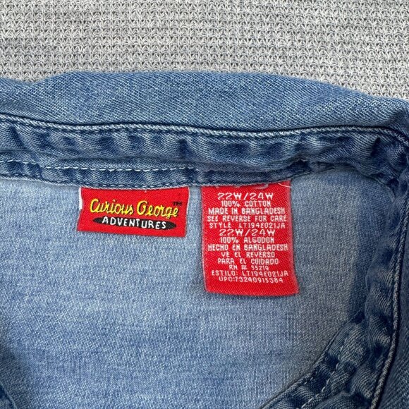Curious George Womens Embroidered Denim Button-Up Shirt 22W Cotton Short Sleeve - Picture 9 of 14